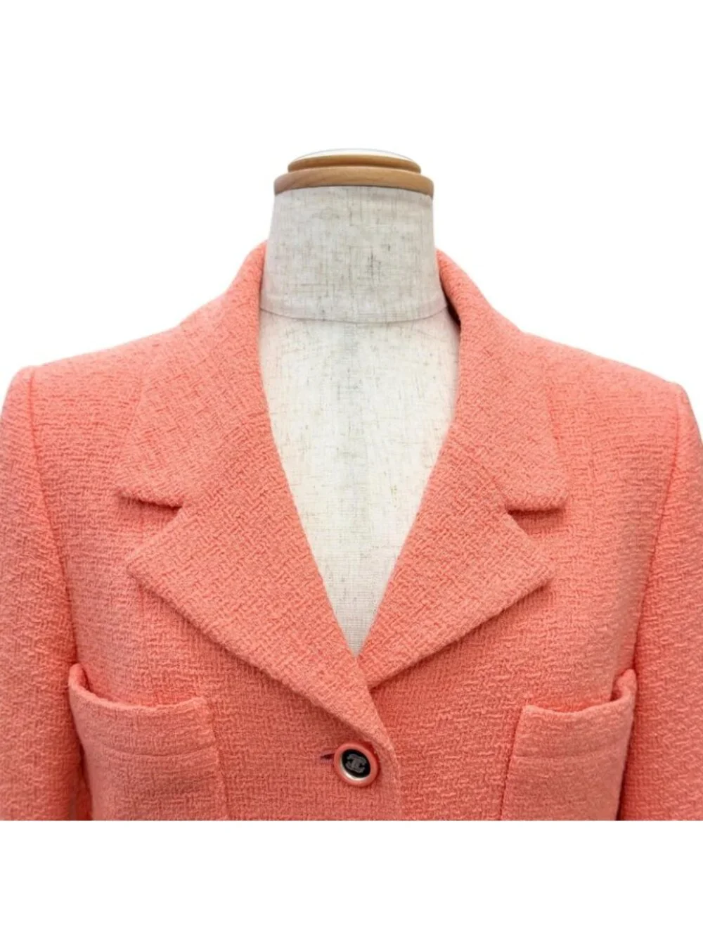 Chanel Vintage 95c Wool CC Logo Mirror Button Short Jacket Pink 40 French